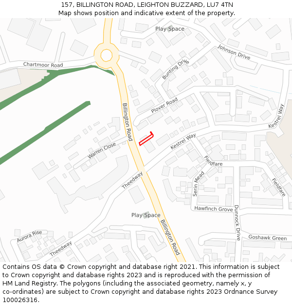 157, BILLINGTON ROAD, LEIGHTON BUZZARD, LU7 4TN: Location map and indicative extent of plot