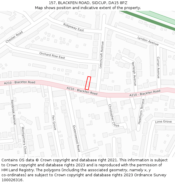 157, BLACKFEN ROAD, SIDCUP, DA15 8PZ: Location map and indicative extent of plot