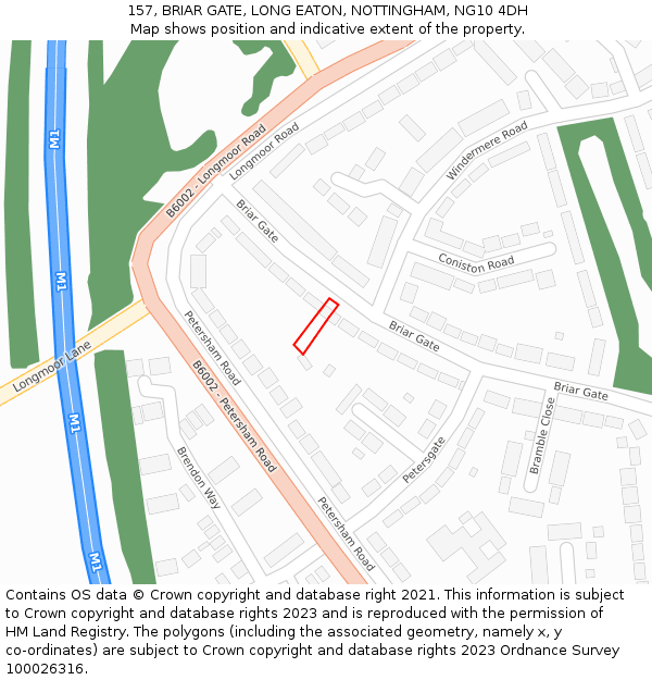 157, BRIAR GATE, LONG EATON, NOTTINGHAM, NG10 4DH: Location map and indicative extent of plot