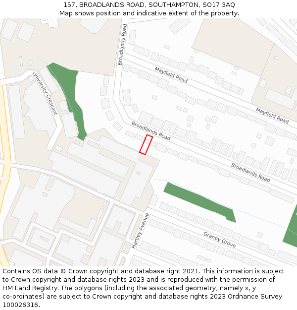157, BROADLANDS ROAD, SOUTHAMPTON, SO17 3AQ: Location map and indicative extent of plot