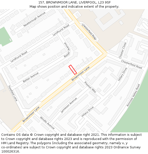 157, BROWNMOOR LANE, LIVERPOOL, L23 9SF: Location map and indicative extent of plot