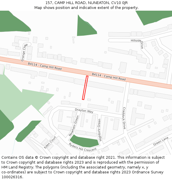 157, CAMP HILL ROAD, NUNEATON, CV10 0JR: Location map and indicative extent of plot