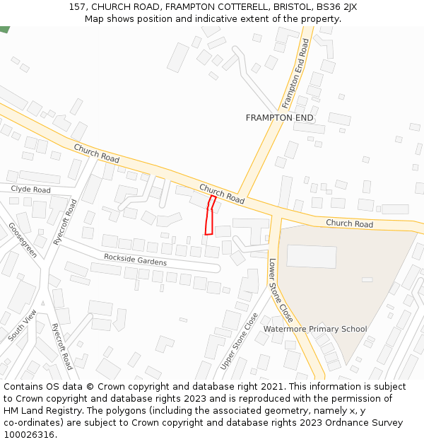 157, CHURCH ROAD, FRAMPTON COTTERELL, BRISTOL, BS36 2JX: Location map and indicative extent of plot