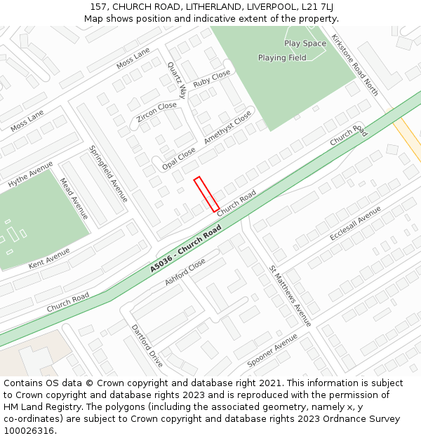 157, CHURCH ROAD, LITHERLAND, LIVERPOOL, L21 7LJ: Location map and indicative extent of plot
