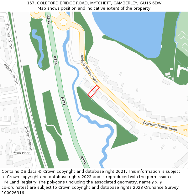 157, COLEFORD BRIDGE ROAD, MYTCHETT, CAMBERLEY, GU16 6DW: Location map and indicative extent of plot