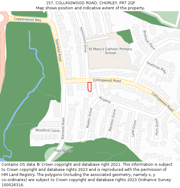 157, COLLINGWOOD ROAD, CHORLEY, PR7 2QF: Location map and indicative extent of plot