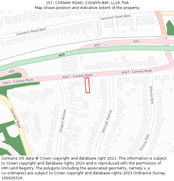 157, CONWAY ROAD, COLWYN BAY, LL29 7NA: Location map and indicative extent of plot