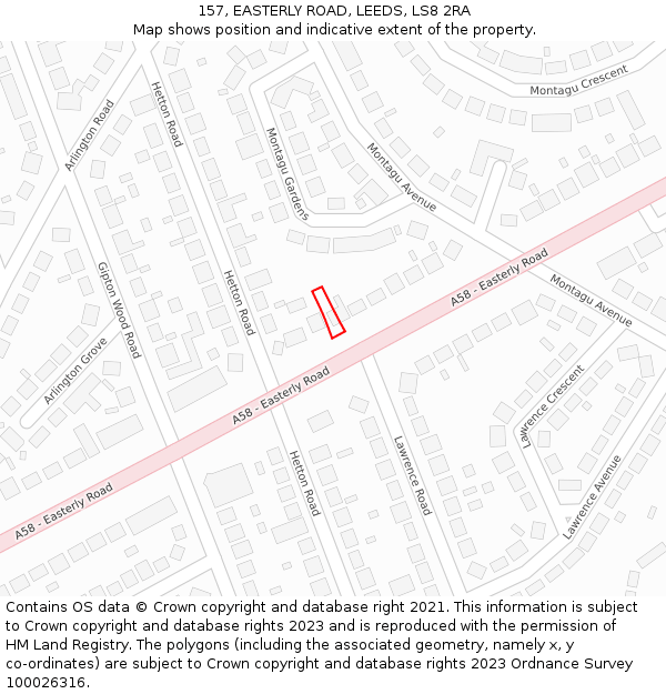 157, EASTERLY ROAD, LEEDS, LS8 2RA: Location map and indicative extent of plot