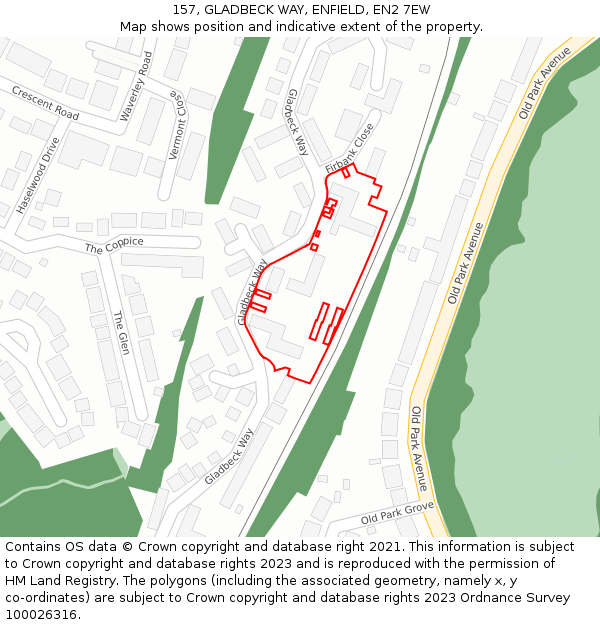 157, GLADBECK WAY, ENFIELD, EN2 7EW: Location map and indicative extent of plot