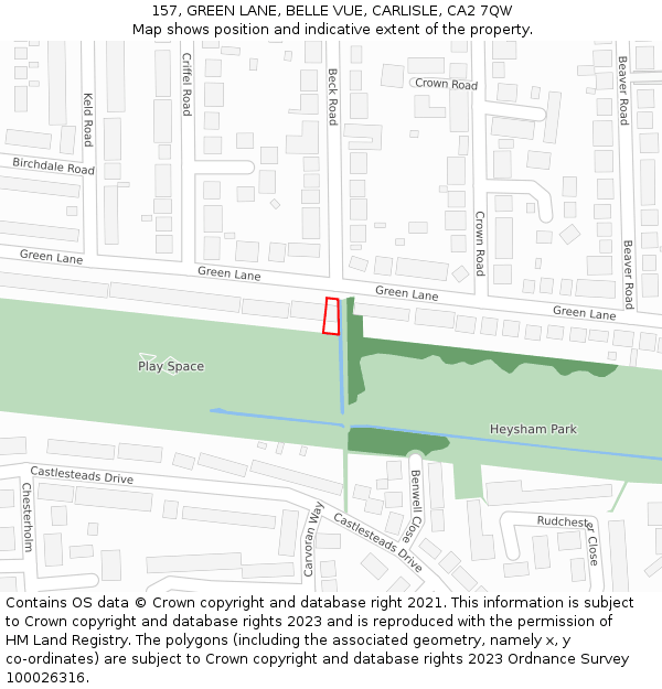 157, GREEN LANE, BELLE VUE, CARLISLE, CA2 7QW: Location map and indicative extent of plot