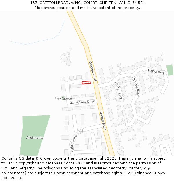 157, GRETTON ROAD, WINCHCOMBE, CHELTENHAM, GL54 5EL: Location map and indicative extent of plot