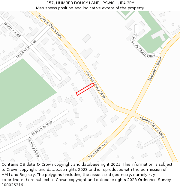157, HUMBER DOUCY LANE, IPSWICH, IP4 3PA: Location map and indicative extent of plot