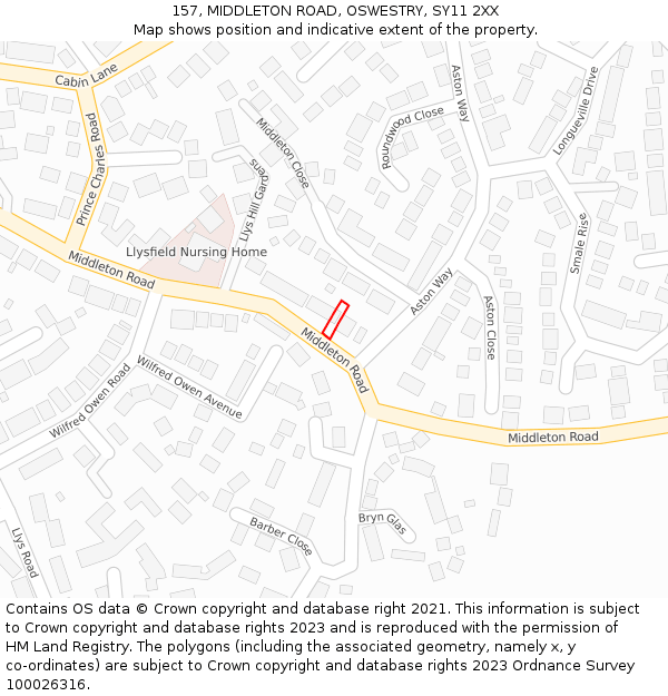 157, MIDDLETON ROAD, OSWESTRY, SY11 2XX: Location map and indicative extent of plot