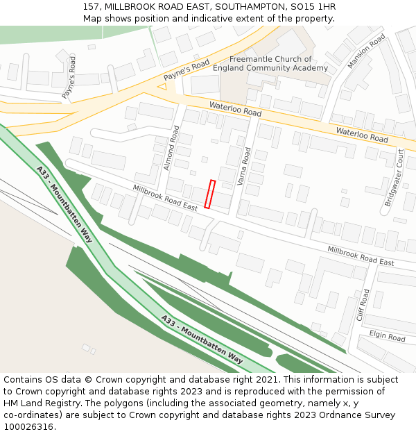 157, MILLBROOK ROAD EAST, SOUTHAMPTON, SO15 1HR: Location map and indicative extent of plot