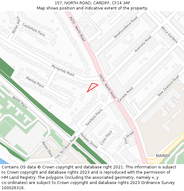 157, NORTH ROAD, CARDIFF, CF14 3AF: Location map and indicative extent of plot