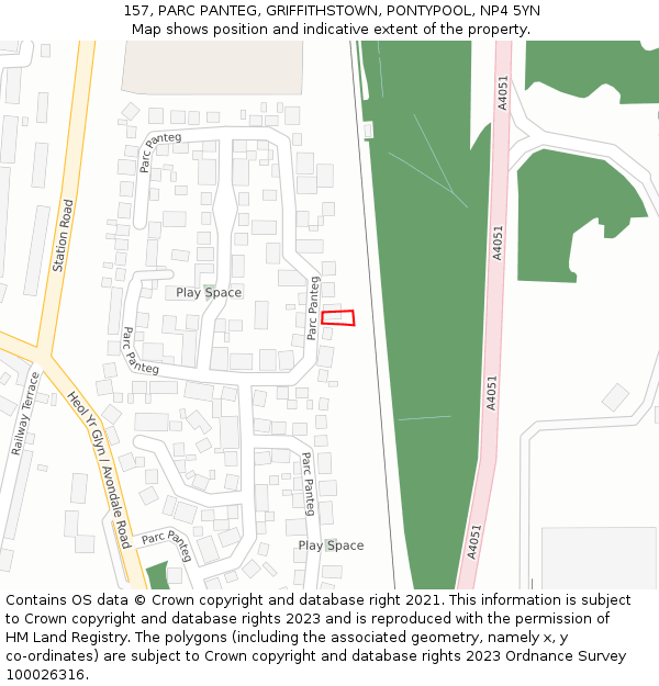 157, PARC PANTEG, GRIFFITHSTOWN, PONTYPOOL, NP4 5YN: Location map and indicative extent of plot