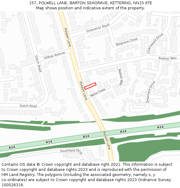 157, POLWELL LANE, BARTON SEAGRAVE, KETTERING, NN15 6TE: Location map and indicative extent of plot