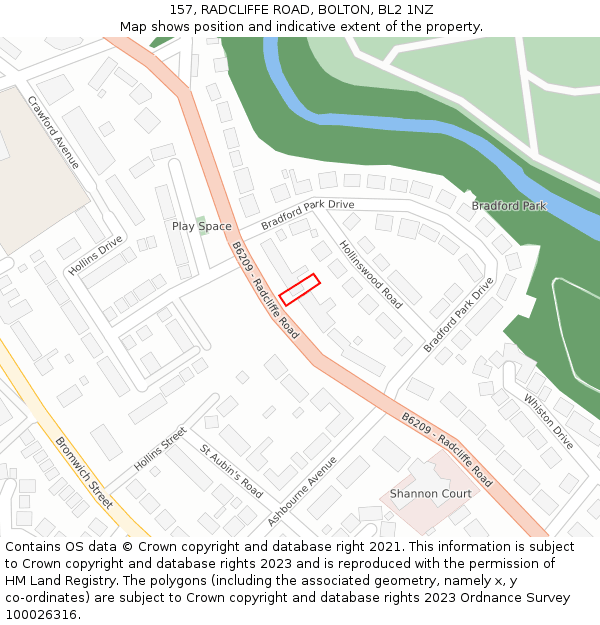 157, RADCLIFFE ROAD, BOLTON, BL2 1NZ: Location map and indicative extent of plot