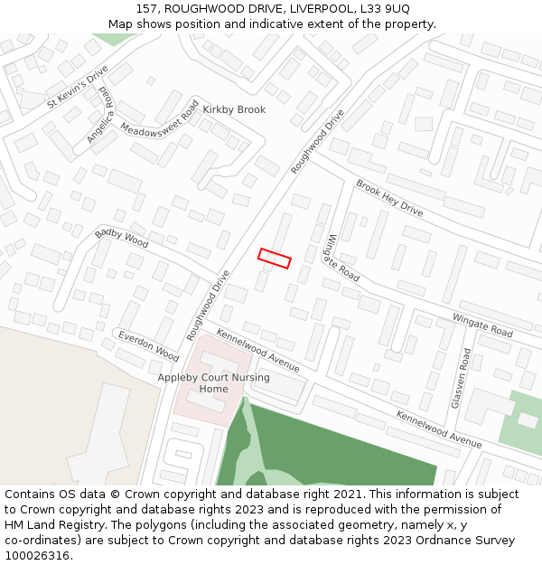 157, ROUGHWOOD DRIVE, LIVERPOOL, L33 9UQ: Location map and indicative extent of plot