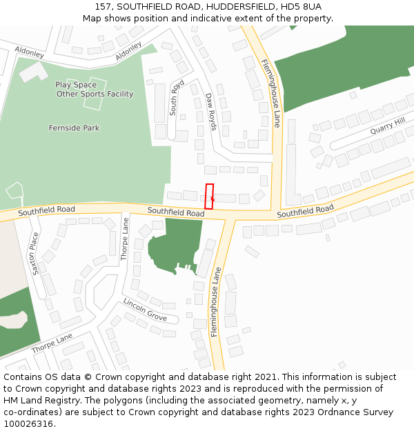 157, SOUTHFIELD ROAD, HUDDERSFIELD, HD5 8UA: Location map and indicative extent of plot
