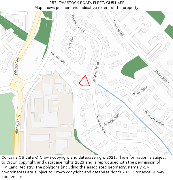 157, TAVISTOCK ROAD, FLEET, GU51 4EE: Location map and indicative extent of plot