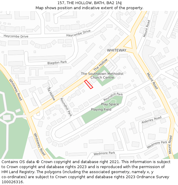 157, THE HOLLOW, BATH, BA2 1NJ: Location map and indicative extent of plot