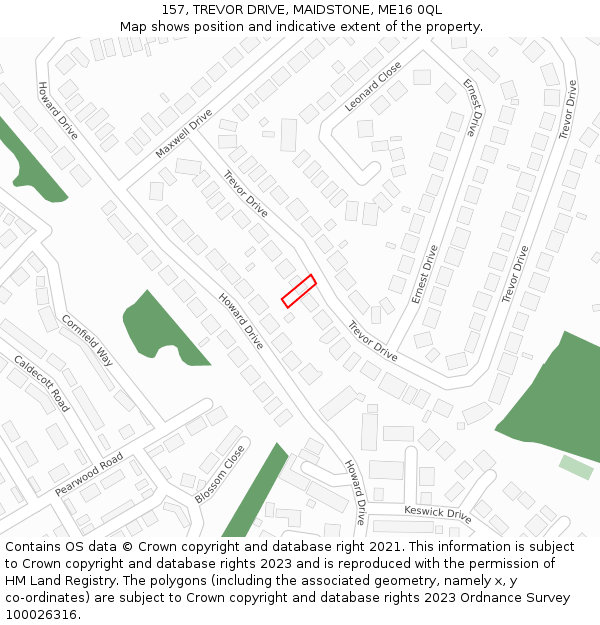 157, TREVOR DRIVE, MAIDSTONE, ME16 0QL: Location map and indicative extent of plot