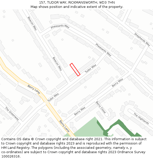 157, TUDOR WAY, RICKMANSWORTH, WD3 7HN: Location map and indicative extent of plot