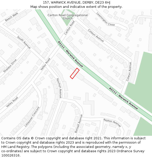 157, WARWICK AVENUE, DERBY, DE23 6HJ: Location map and indicative extent of plot