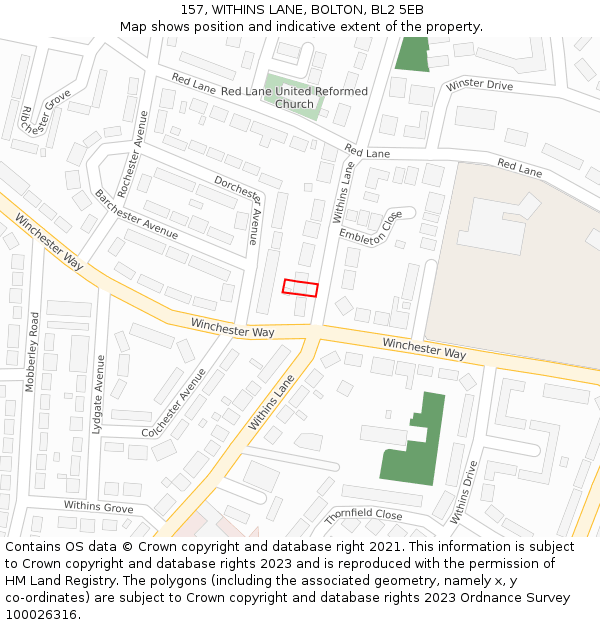 157, WITHINS LANE, BOLTON, BL2 5EB: Location map and indicative extent of plot