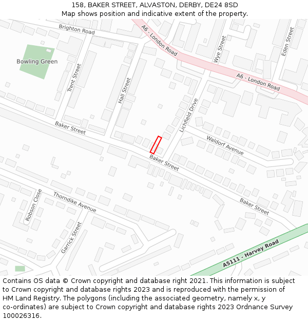 158, BAKER STREET, ALVASTON, DERBY, DE24 8SD: Location map and indicative extent of plot