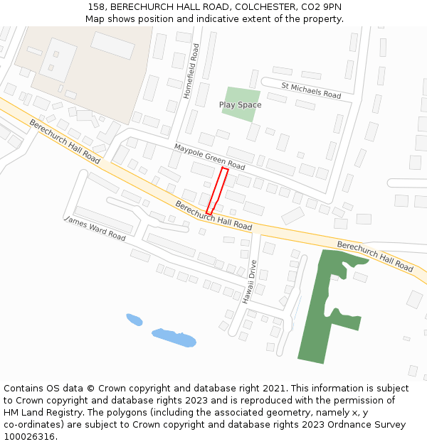 158, BERECHURCH HALL ROAD, COLCHESTER, CO2 9PN: Location map and indicative extent of plot