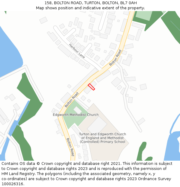158, BOLTON ROAD, TURTON, BOLTON, BL7 0AH: Location map and indicative extent of plot