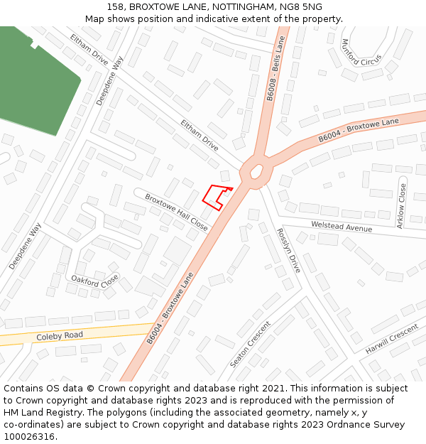 158, BROXTOWE LANE, NOTTINGHAM, NG8 5NG: Location map and indicative extent of plot