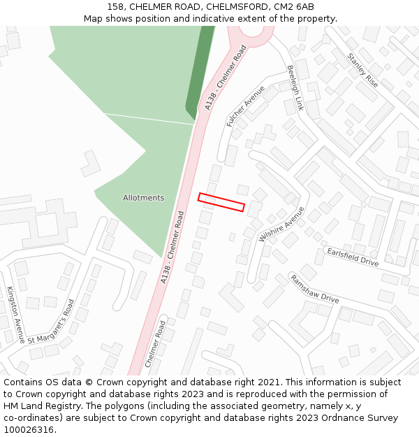 158, CHELMER ROAD, CHELMSFORD, CM2 6AB: Location map and indicative extent of plot