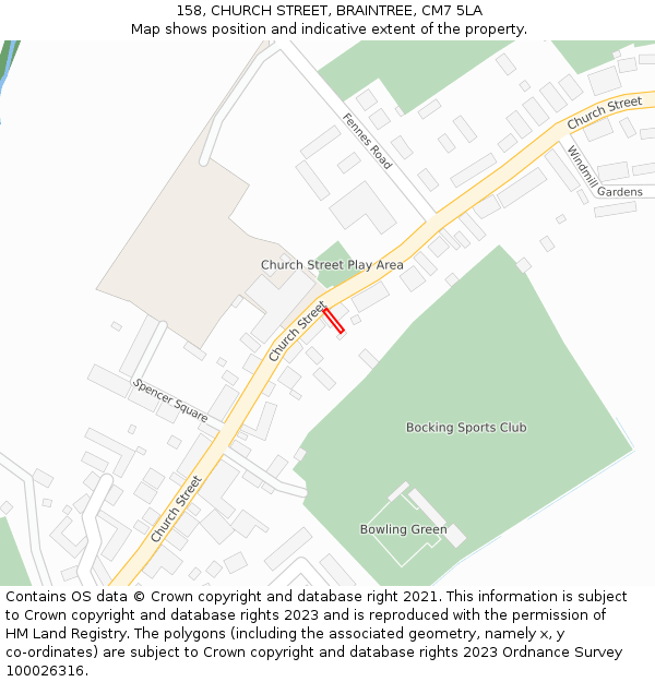 158, CHURCH STREET, BRAINTREE, CM7 5LA: Location map and indicative extent of plot