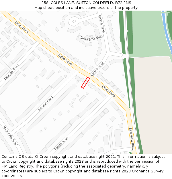 158, COLES LANE, SUTTON COLDFIELD, B72 1NS: Location map and indicative extent of plot