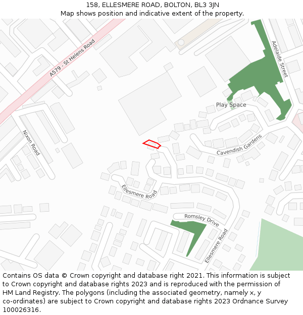 158, ELLESMERE ROAD, BOLTON, BL3 3JN: Location map and indicative extent of plot