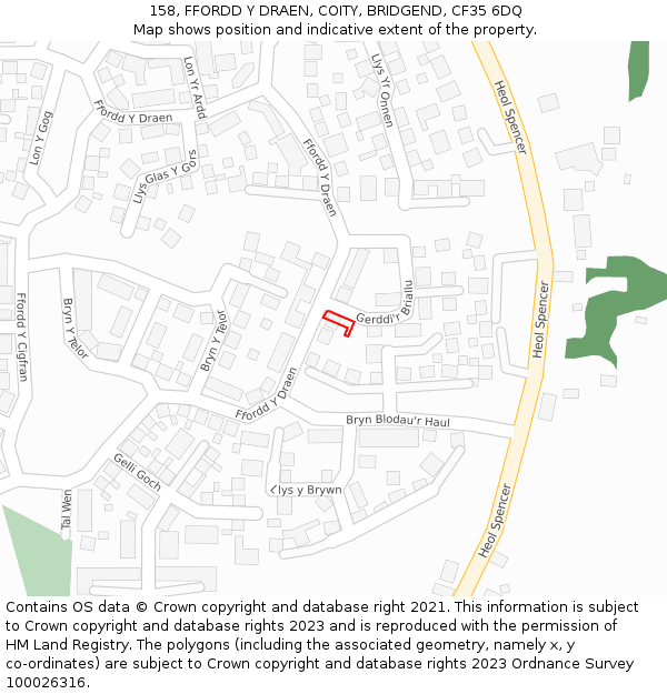 158, FFORDD Y DRAEN, COITY, BRIDGEND, CF35 6DQ: Location map and indicative extent of plot