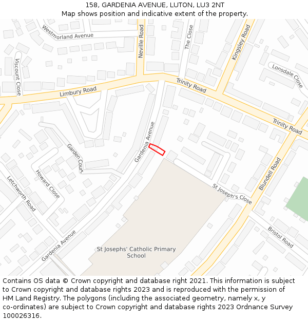 158, GARDENIA AVENUE, LUTON, LU3 2NT: Location map and indicative extent of plot