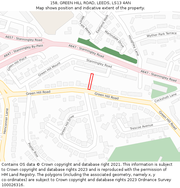 158, GREEN HILL ROAD, LEEDS, LS13 4AN: Location map and indicative extent of plot