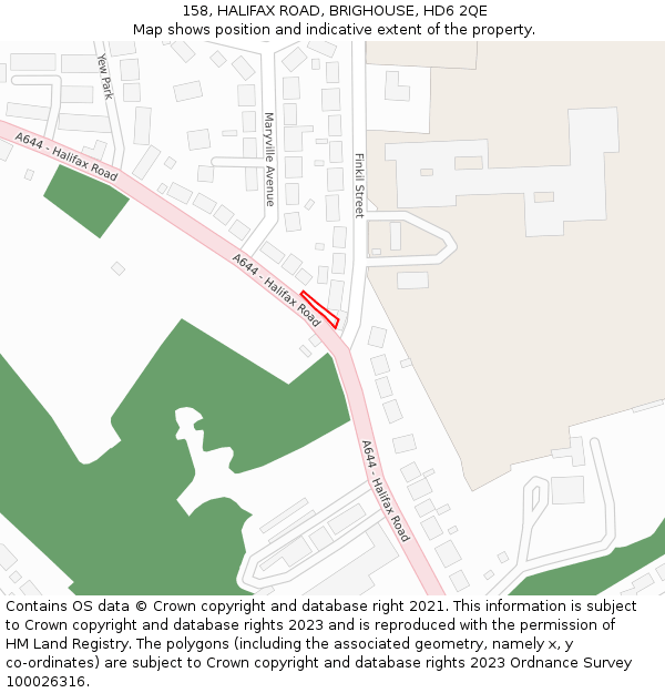 158, HALIFAX ROAD, BRIGHOUSE, HD6 2QE: Location map and indicative extent of plot