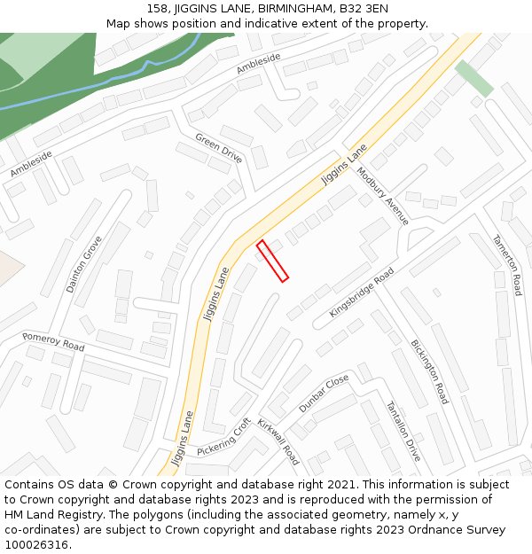 158, JIGGINS LANE, BIRMINGHAM, B32 3EN: Location map and indicative extent of plot