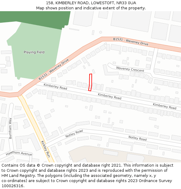 158, KIMBERLEY ROAD, LOWESTOFT, NR33 0UA: Location map and indicative extent of plot