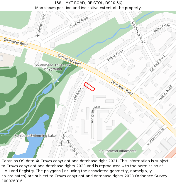 158, LAKE ROAD, BRISTOL, BS10 5JQ: Location map and indicative extent of plot