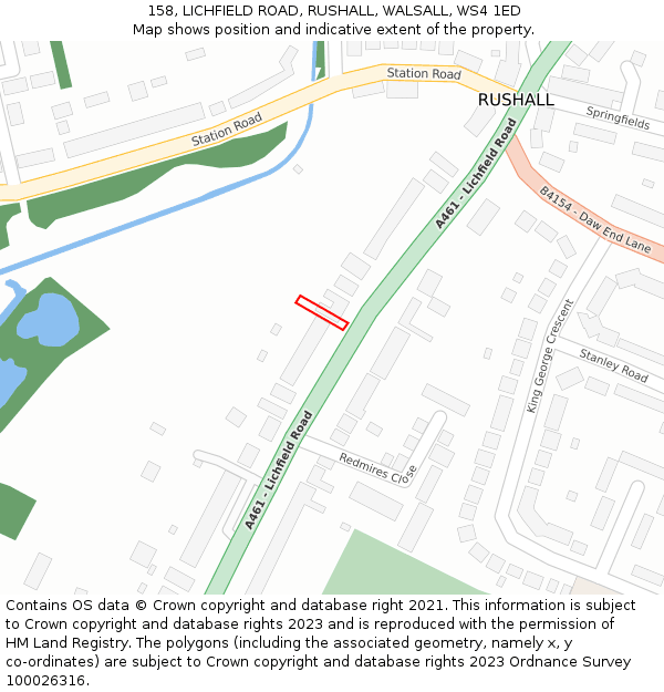 158, LICHFIELD ROAD, RUSHALL, WALSALL, WS4 1ED: Location map and indicative extent of plot