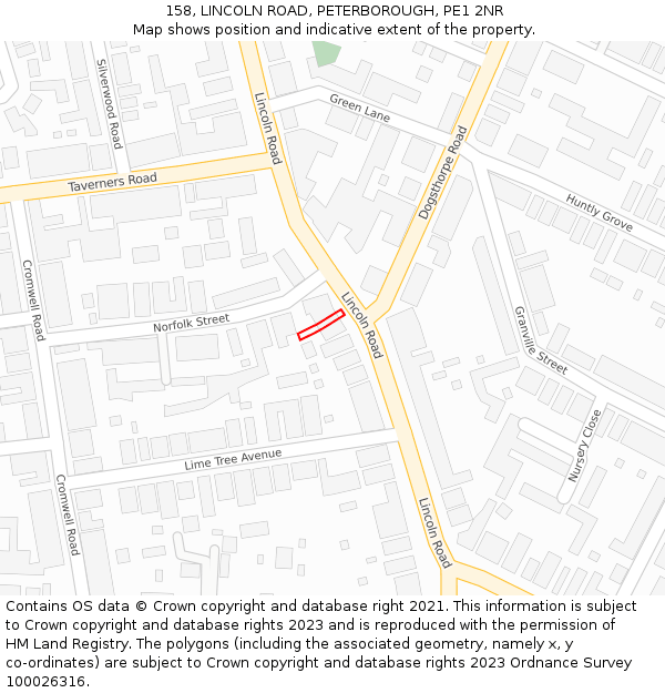 158, LINCOLN ROAD, PETERBOROUGH, PE1 2NR: Location map and indicative extent of plot