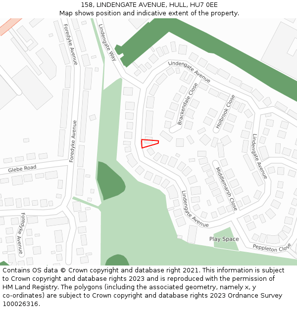 158, LINDENGATE AVENUE, HULL, HU7 0EE: Location map and indicative extent of plot