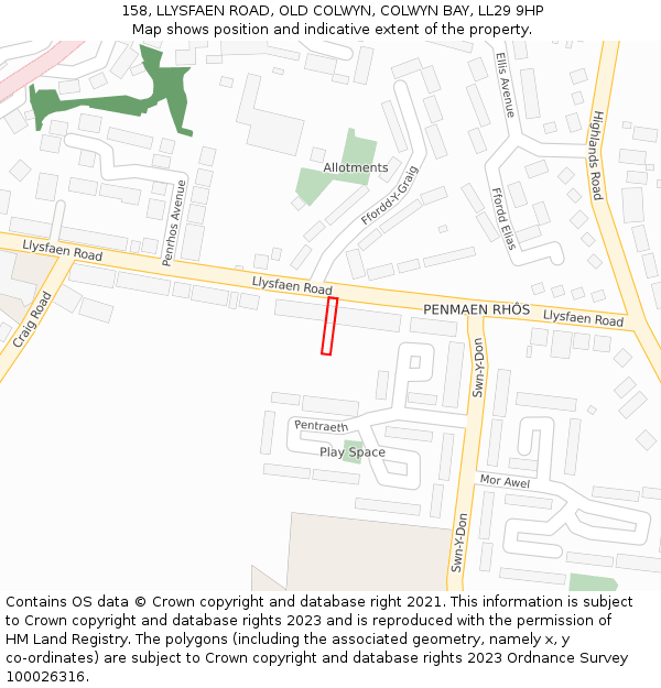 158, LLYSFAEN ROAD, OLD COLWYN, COLWYN BAY, LL29 9HP: Location map and indicative extent of plot