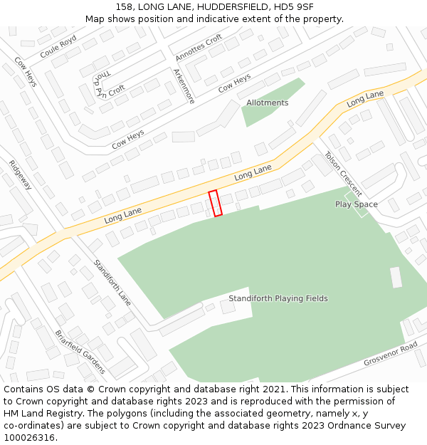 158, LONG LANE, HUDDERSFIELD, HD5 9SF: Location map and indicative extent of plot